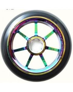 Oil slick Finish DropIn Scooters DIS 100mm Soft Landing Wheels and Rainbow Metallic Pegs Set Neochrome 