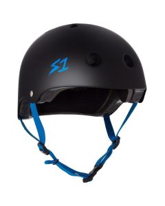 S1 Lifer Scooter Skate Helmet - Matt Black / Cyan Straps
