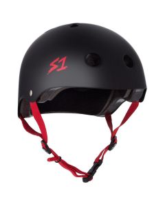 S1 Lifer Scooter Skate Helmet - Matt Black / Red Straps