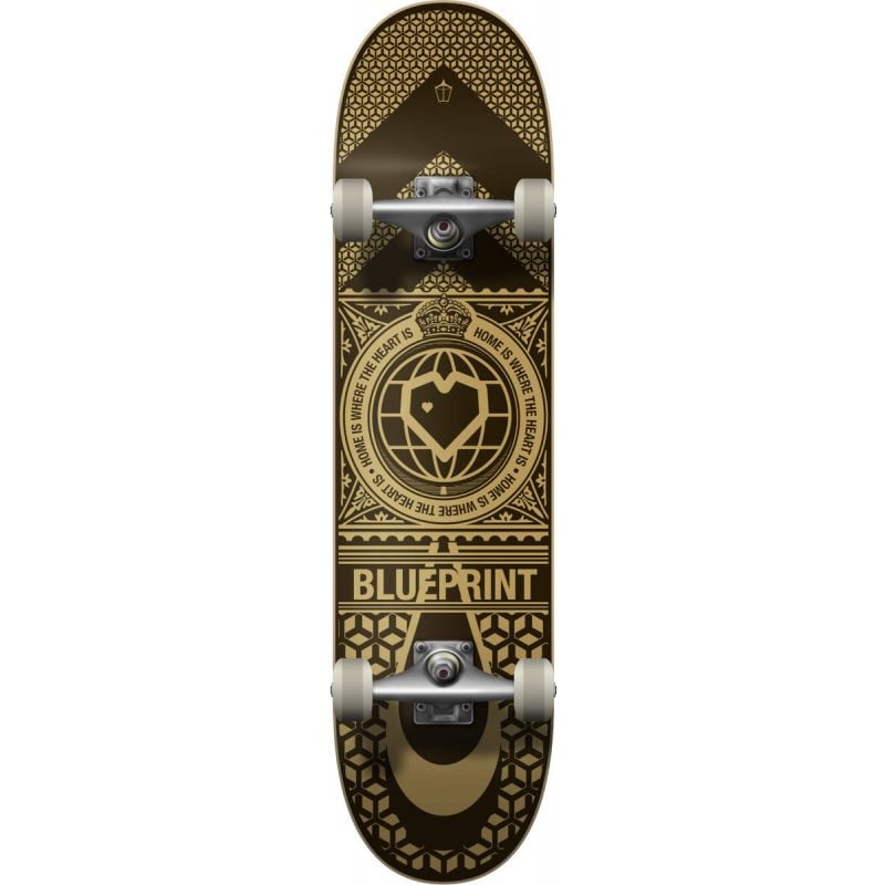 Blueprint Home Heart Black V2 Gold Complete Skateboard - 31.5" x 8"