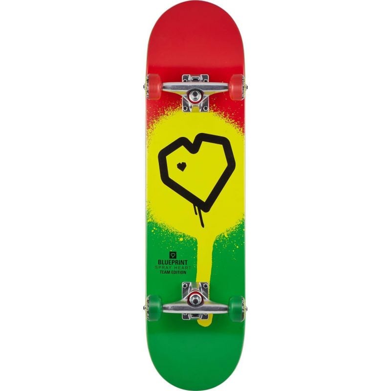 Blueprint Spray Heart V2 Rasta Complete Skateboard - 31.5" x 8"