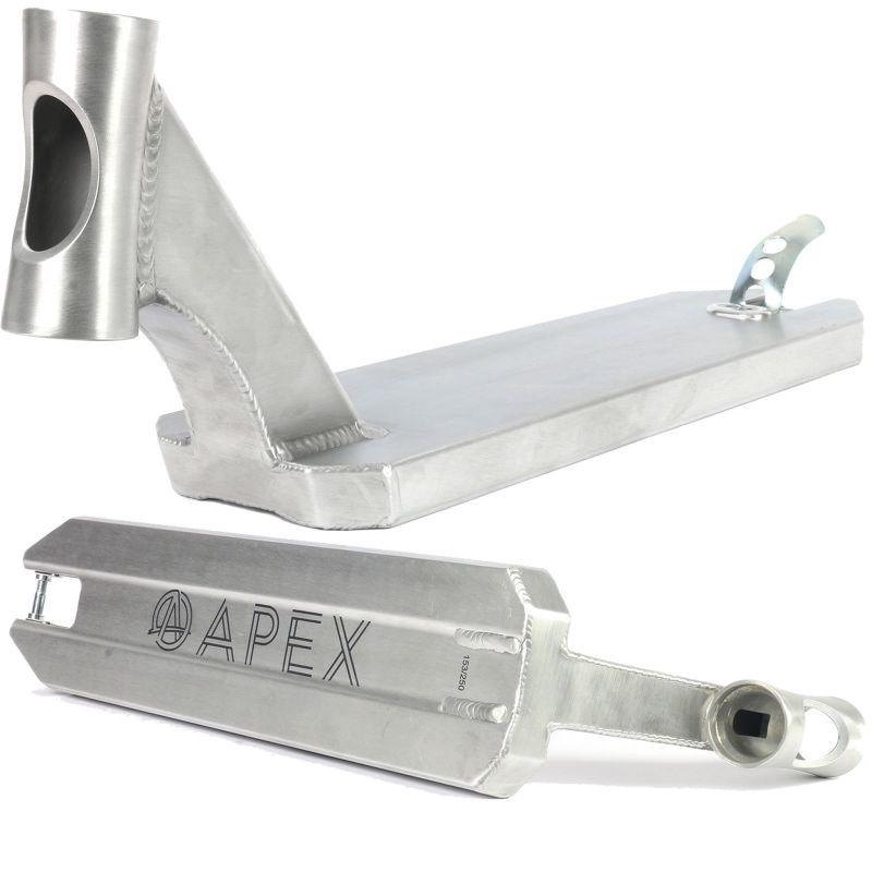 Apex Pro Peg Cut Park Scooter Deck - Raw Polished Silver – 22.8”/580mm x 5”/127mm