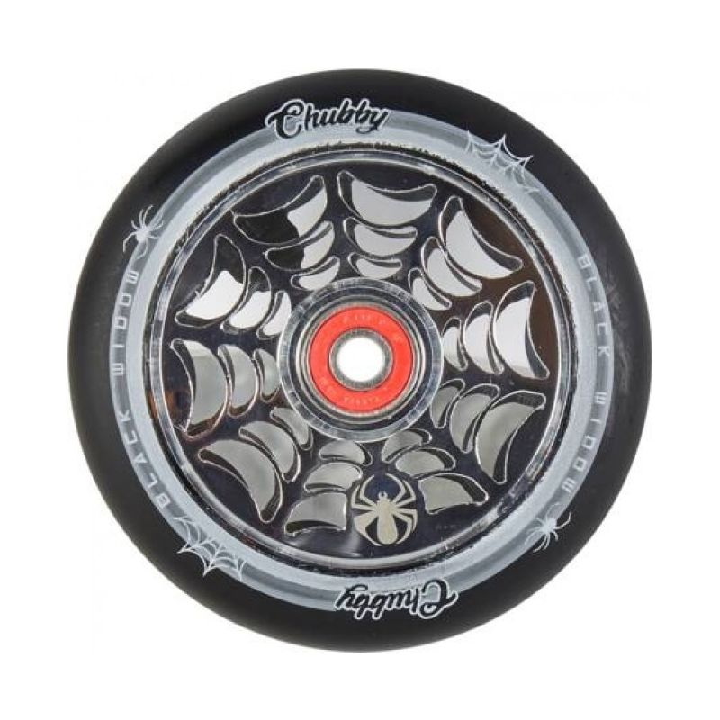 Chubby Black Widow 110mm Scooter Wheel - Black / Chrome inc. ABEC 9 Bearings