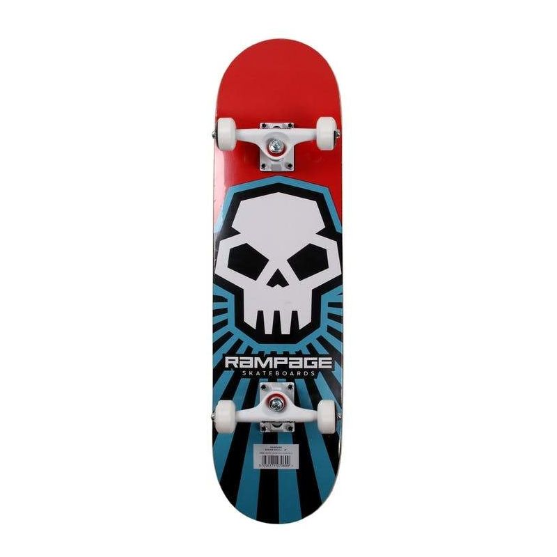 Rampage Rising Skull 8" Complete Skateboard - Red / Blue