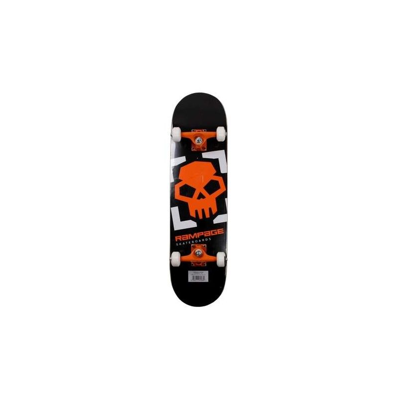 Rampage Locked On Skull 8" Complete Skateboard - Black / Orange