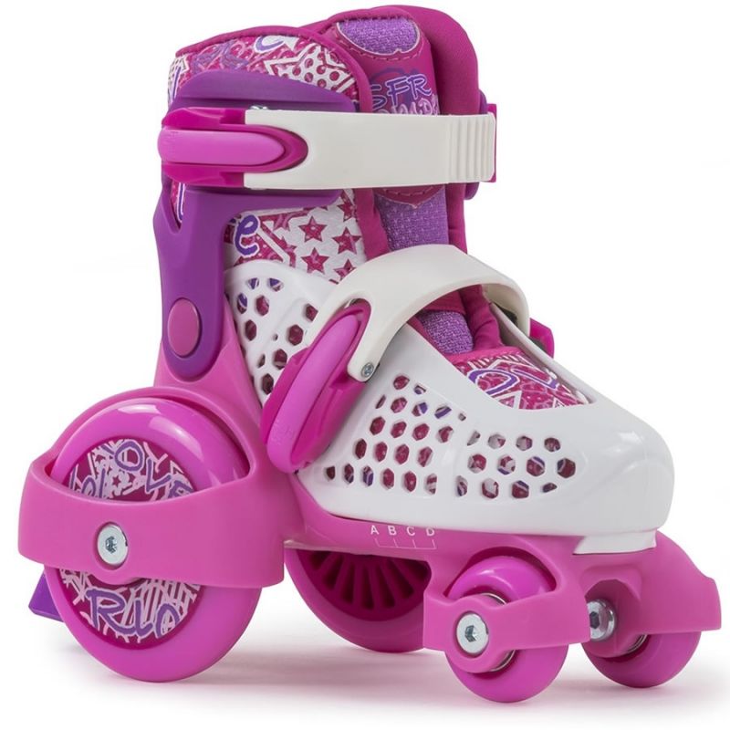 SFR Stomper Pink Girls Adjustable Tri Roller Skates