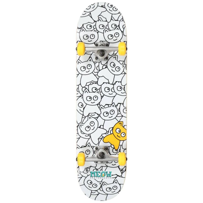 Meow Sticker Pile White Complete Skateboard - 8"
