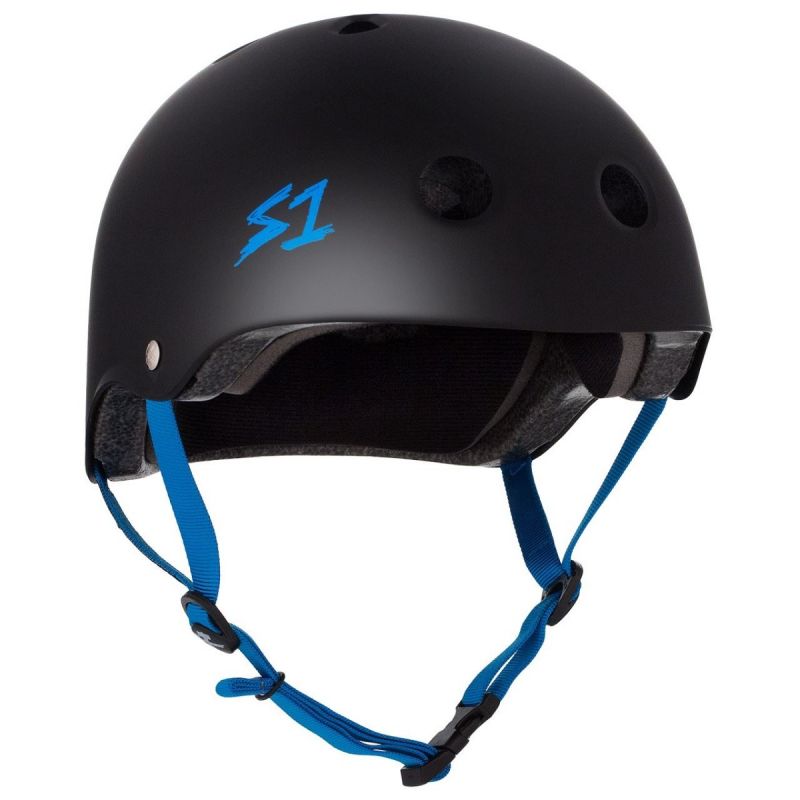 S1 Lifer Scooter Skate Helmet - Matt Black / Cyan Straps