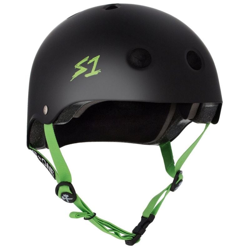 S1 Lifer Scooter Skate Helmet - Matt Black / Green Straps