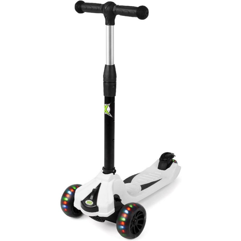 Xootz Tri Foldable Scooter with LED Wheels with Adjustable Handlebar - Black
