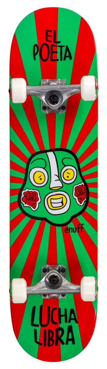 An image of Enuff Lucha Libre 7.75" Complete Skateboard - Red / Green