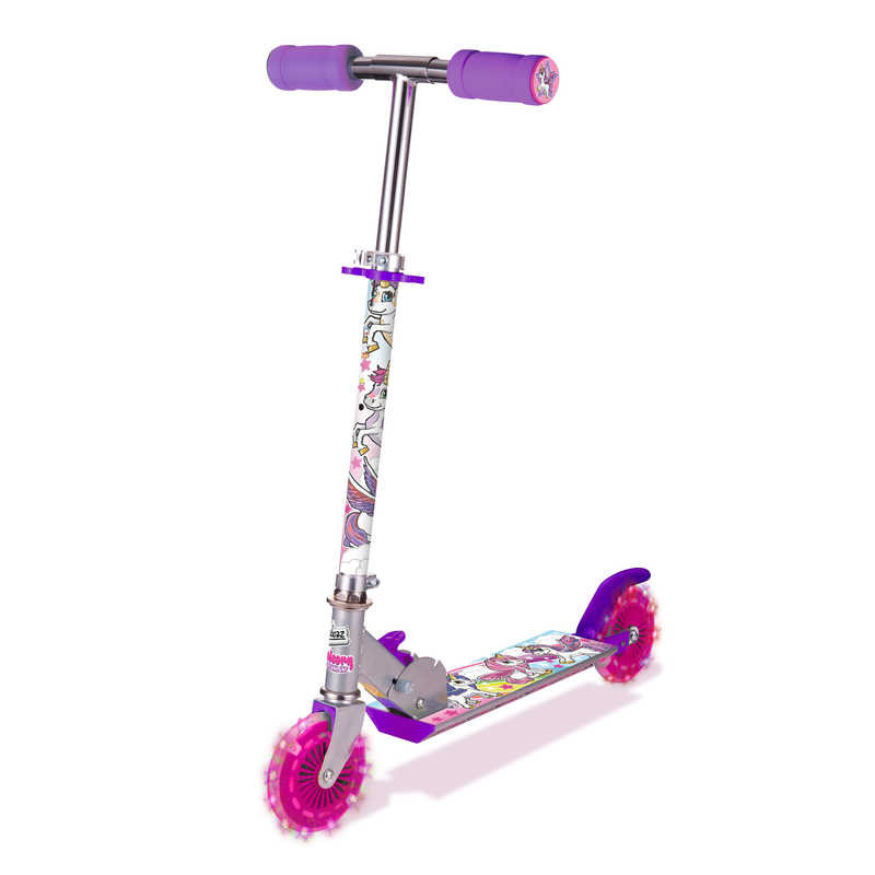 An image of Ozbozz Unicorn Pink Flashing Wheels Push Foldable Scooter