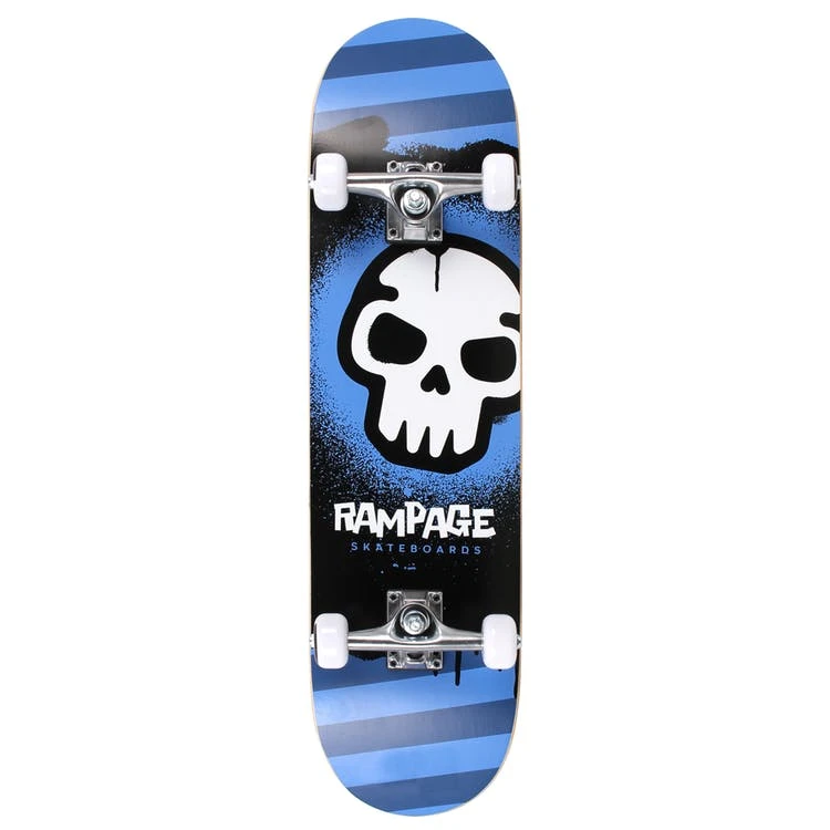 An image of Rampage Graffiti Skull 8" Complete Skateboard - Blue