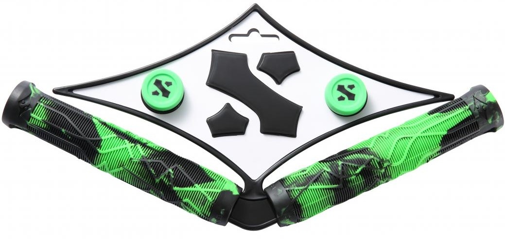 An image of Sacrifice Spy Flangeless Scooter Bar Grips with Bar Ends - Black / Green