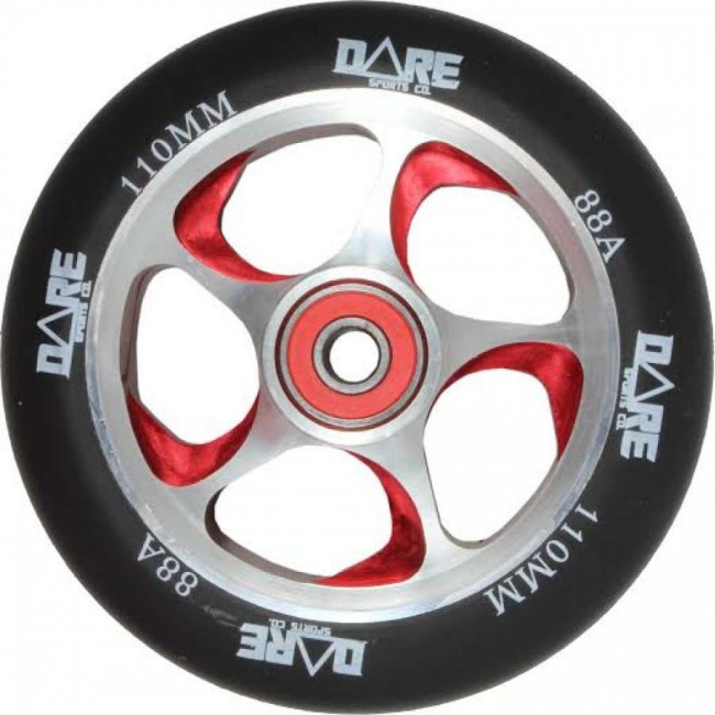 An image of Dare Swift 110mm Metal Core Scooter Wheel Black Silver Red