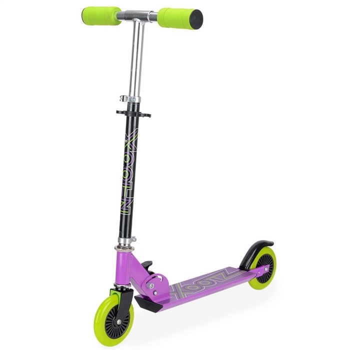 An image of Xootz Kids Folding Kick Scooter - Purple With Adjustable Handlebars