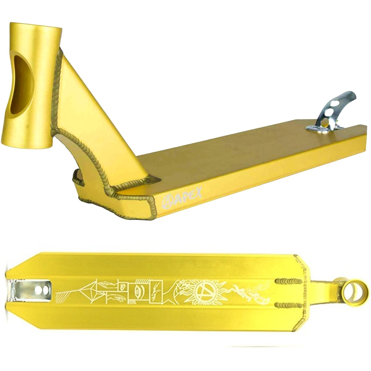 An image of Apex Pro Jesse Bayes V2 Gold Scooter Deck – 19.5”/495mm X 5”/127mm