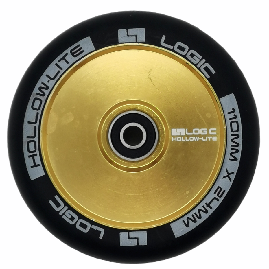 An image of Logic Hollow Lite Gold 110mm Scooter Wheels inc. ABEC 9 Bearings