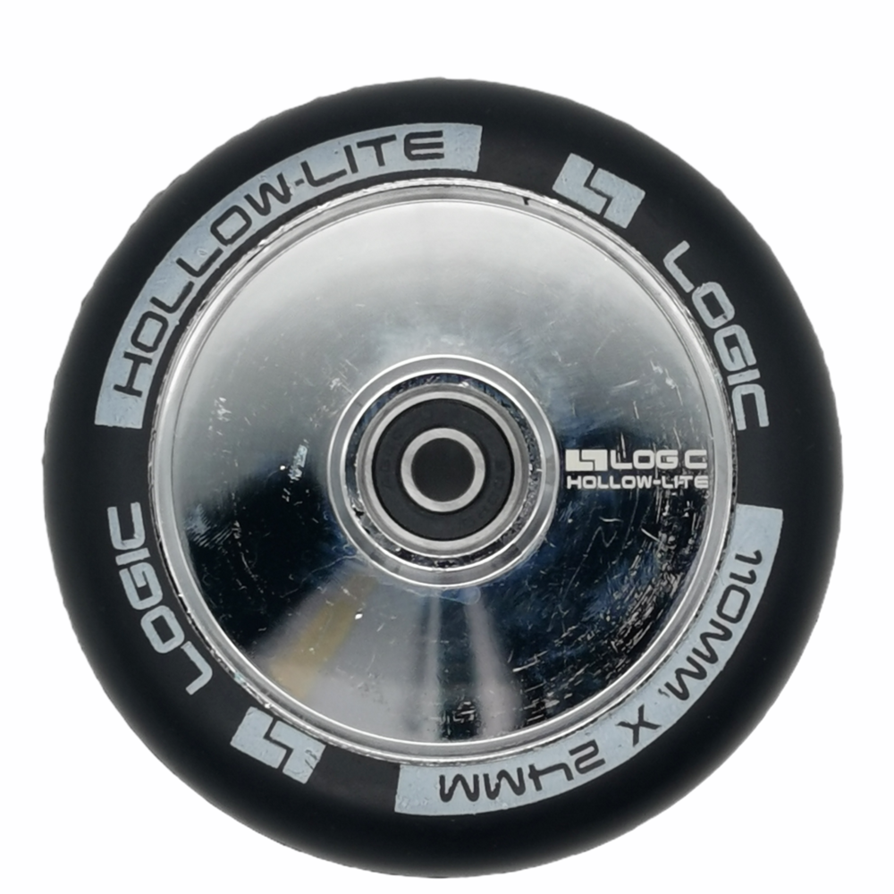 An image of Logic Hollow Lite Chrome Silver110mm Scooter Wheels inc. ABEC 9 Bearings
