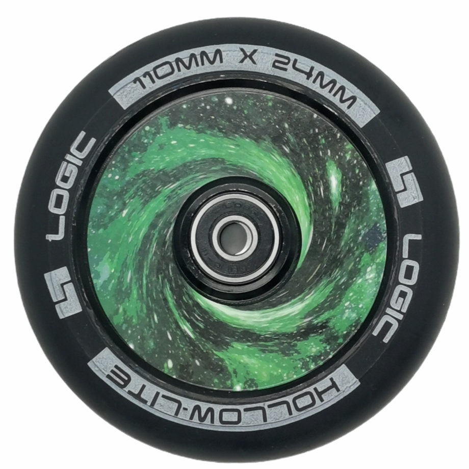 An image of Logic Hollow Lite Vortex Green 110mm Scooter Wheels inc. ABEC 9 Bearings