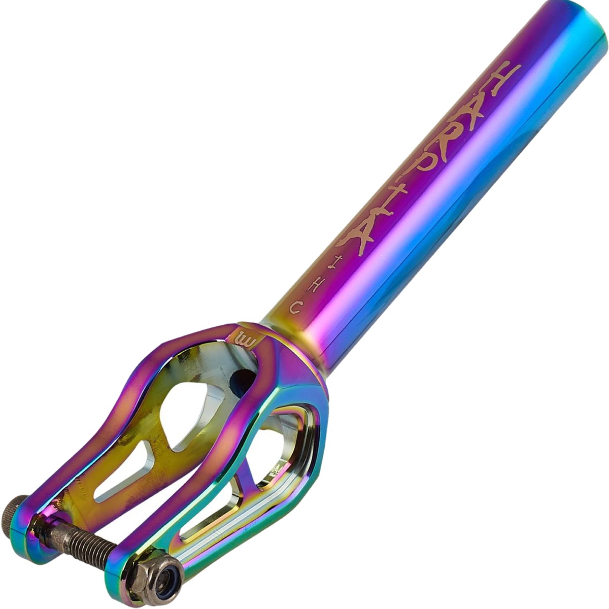 An image of Longway Harpia IHC Pro Scooter Fork - Neochrome Oil Slick