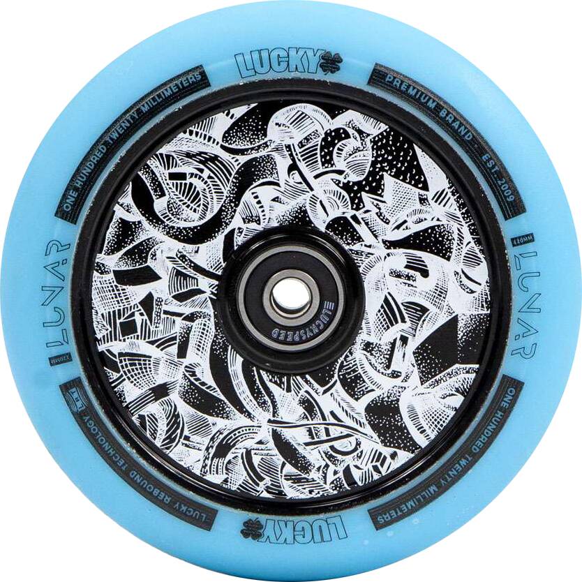 An image of Lucky Lunar Hollow Core 120mm Scooter Wheel - Axis Black / Teal Blue