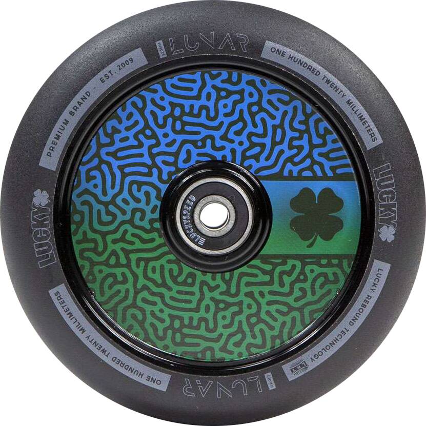 An image of Lucky Lunar Hollow Core 120mm Scooter Wheel - Maze Blue Green