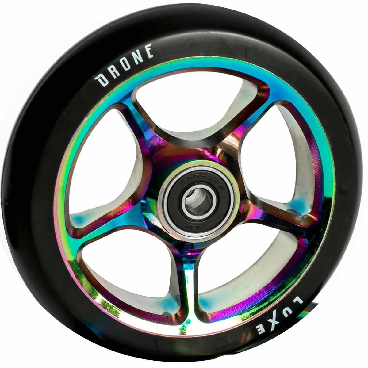 An image of Drone Luxe 2 110mm Scooter Wheel - Neochrome Oil Slick