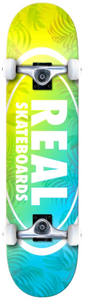 An image of Real Island Ovals 7.5" Complete Skateboard - Blue / Yellow