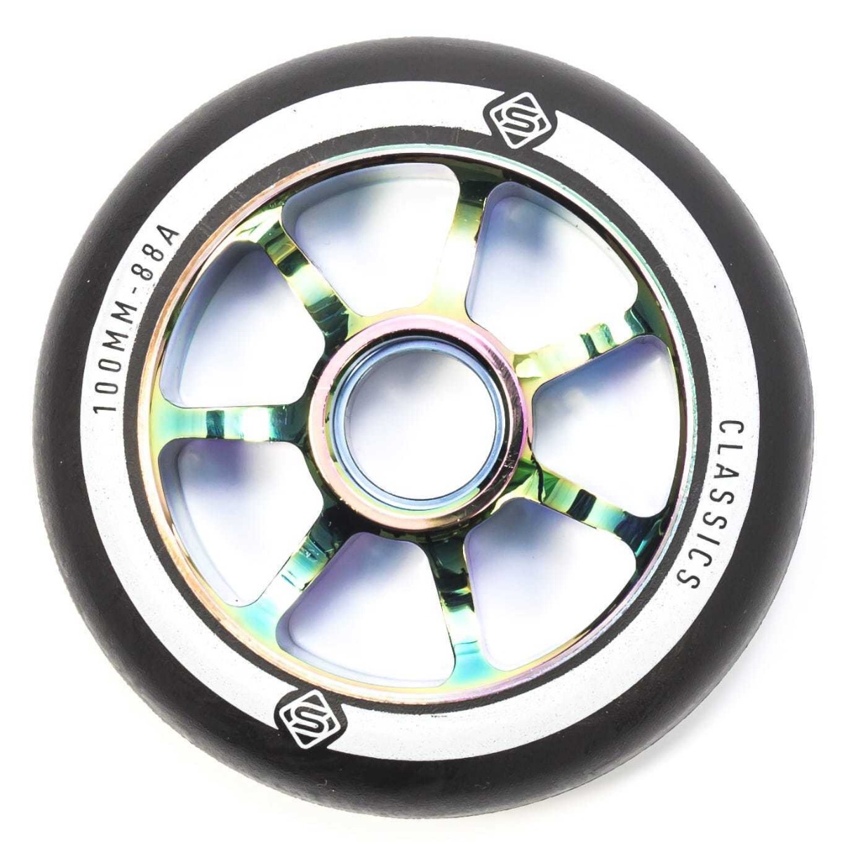 An image of Skates Classic 120mm Stunt Scooter Wheel - Neochrome Oil Slick