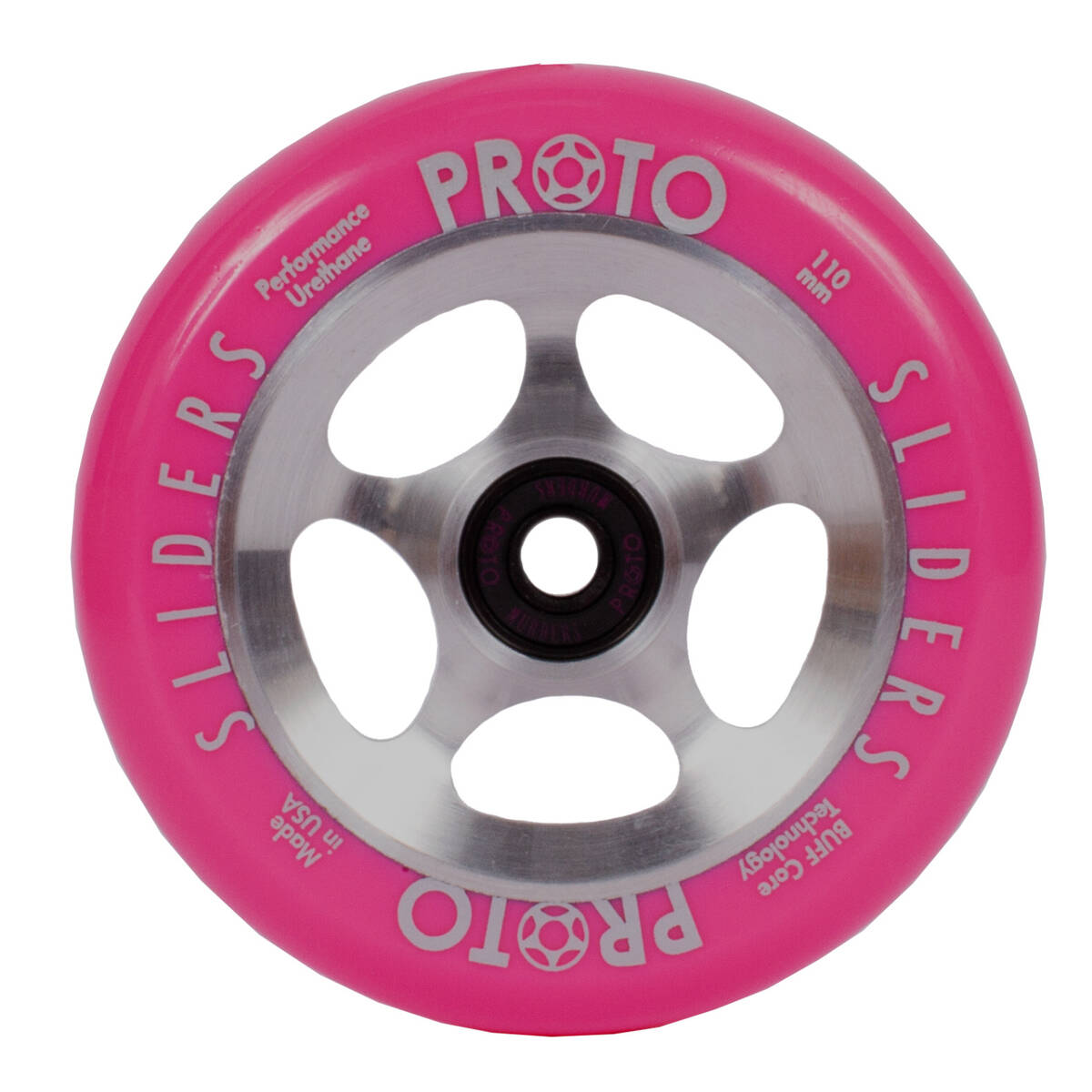 An image of Proto Sliders Starbright 110mm Pro Scooter Wheel - Pink / Raw