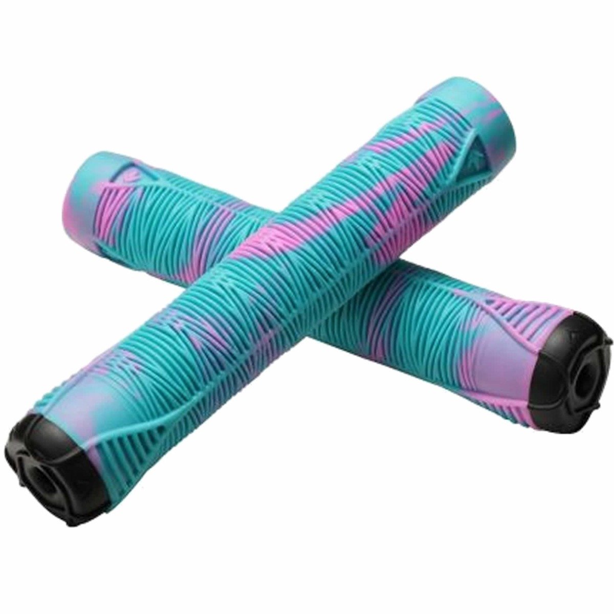 An image of Blunt Envy Teal Blue / Pink Flangeless V2 Scooter Bar Grips with Aluminium / Ste...