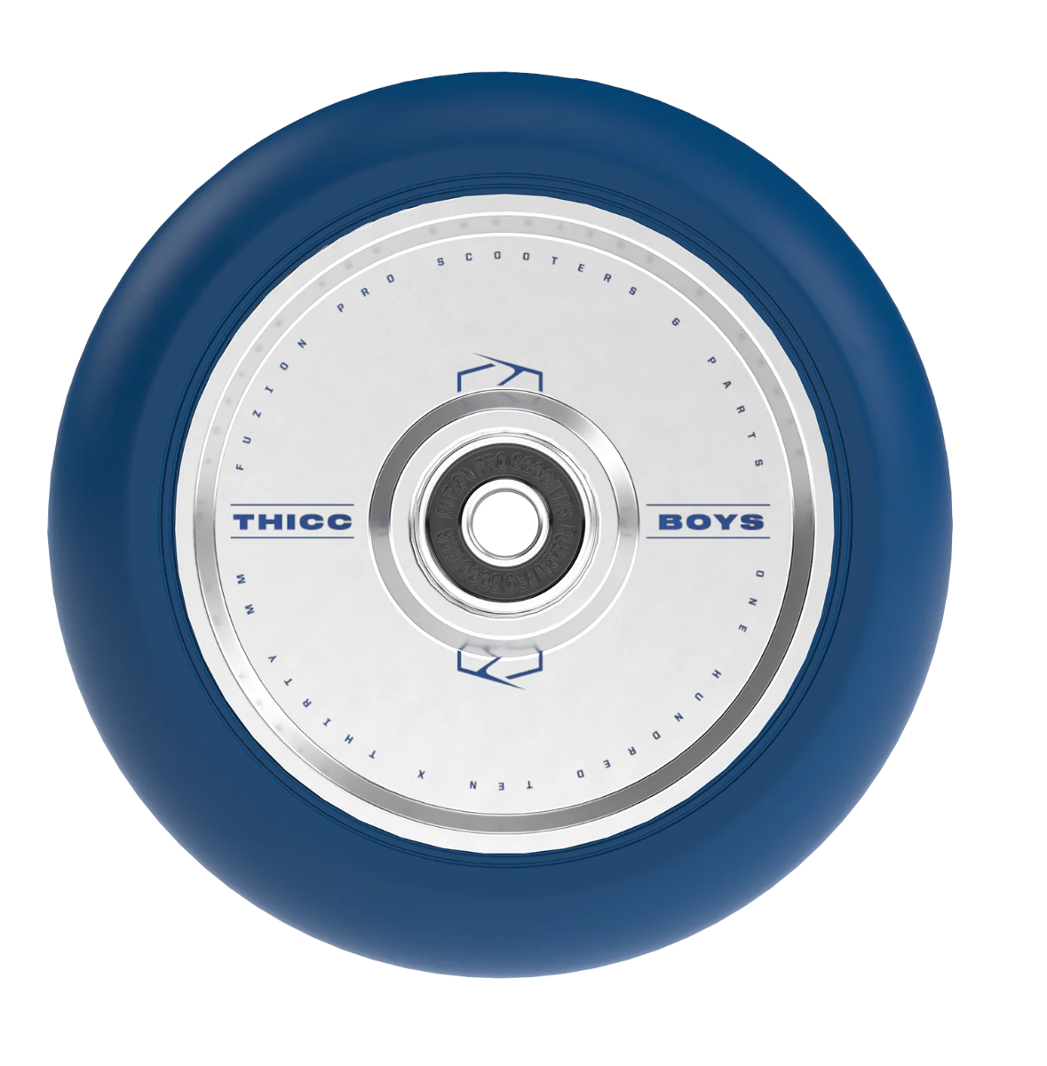 An image of Fuzion Thiccboys 110mm x 30mm Scooter Wheel - Navy / Silver