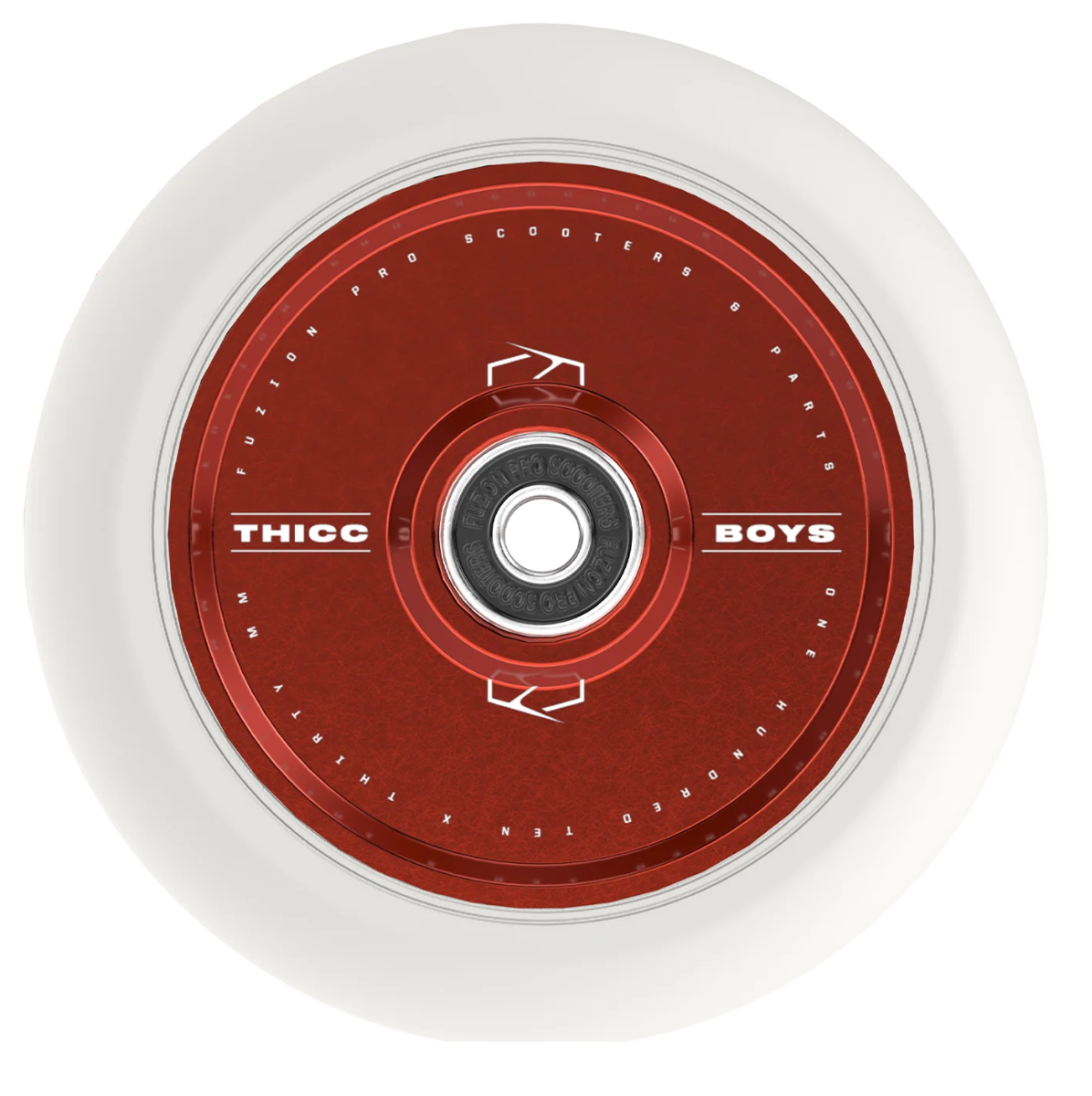 An image of Fuzion Thiccboys 110mm x 30mm Scooter Wheel - Red / White