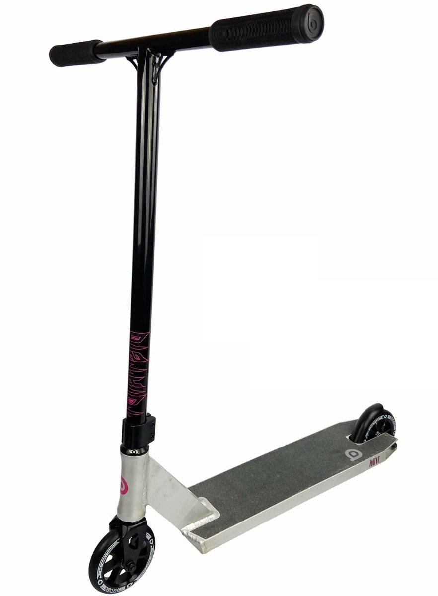 An image of District Titan Raw Silver Black Stunt Scooter