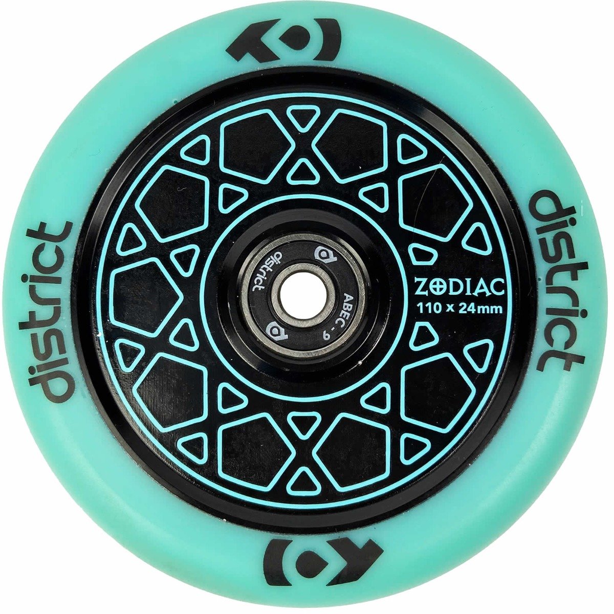 An image of District Zodiac Black Sky Blue Stunt Scooter Wheels - 110mm